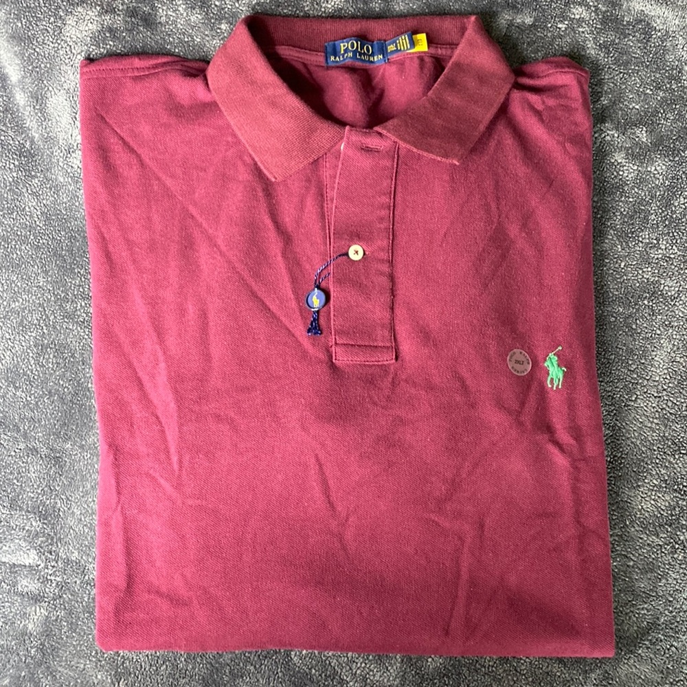 Men’s Polo Ralph Lauren Burgundy Polo Shirt with Green Pony Size: 2XLT